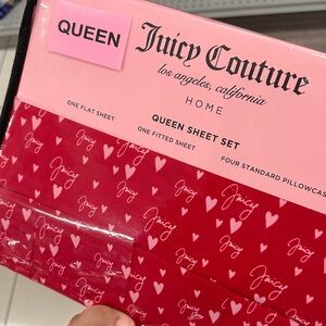 Juicy Couture Queen Sheet Set • Red Hearts • NWT • 4 Pillowcases